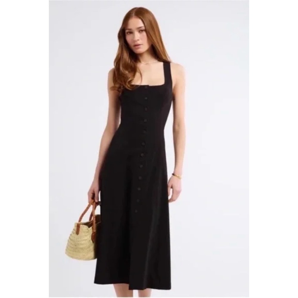 NWT RUMORED Mayfair‎ Midi Dress in Black Size 2- Square Neck Button Front